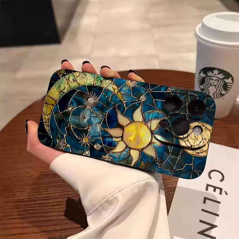 Tablet Accessories Aesthetic - 美的な太陽と月のプリント柄スマホケース Samsung Galaxy S25 A54 A53