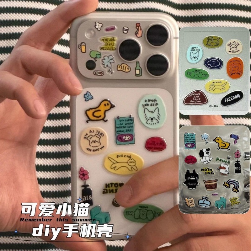 かわいい漫画の猫犬3D透明樹脂ステッカーゼリーデカールDIY - Tablet Accessories Case のレビューと価格